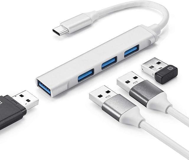 USB C Hub, USB C to USB A Adapter, Ultra-Slim Type-C to USB 1*USB 3.0 & 3*USB 2.0 Multiport splitter for MacBook/Pro/Air/iPad, Notebook, Phone, XPS, Windows and More - Sliver