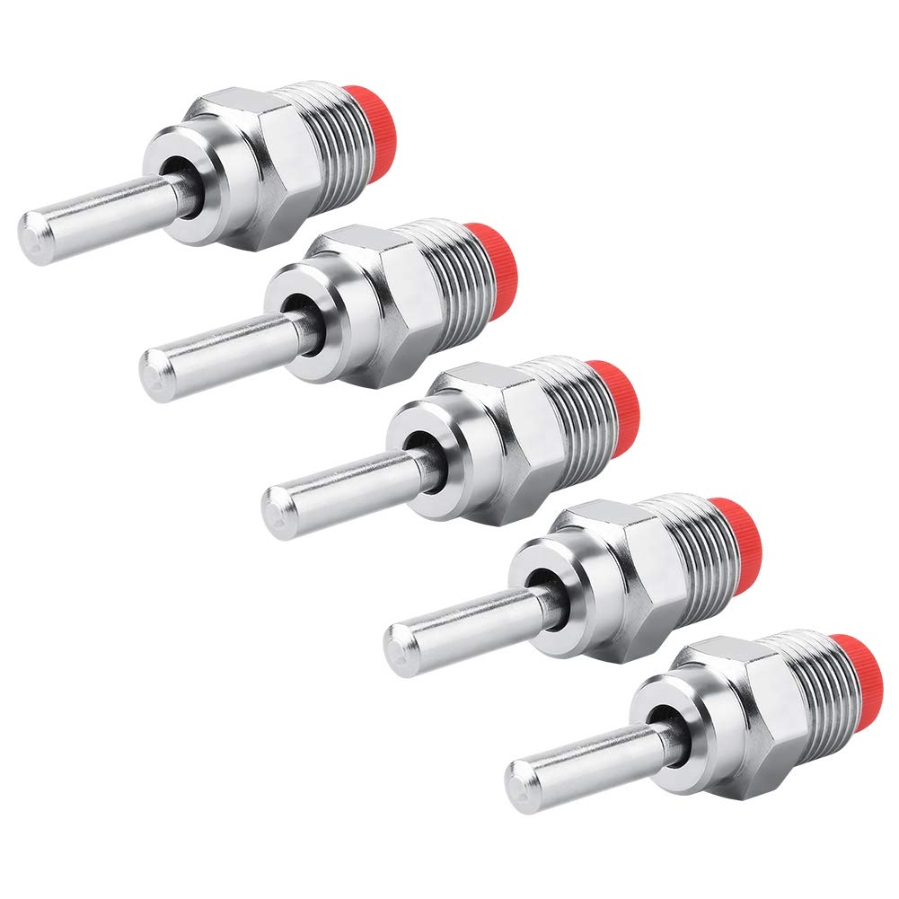 Bebedero de Pezón para Cerdos de Acero Inoxidable NPT 1/2", 5 Piezas, Alimentador Automático de Granja para Cerdas y Lechones con Tapa Roja y Varilla Larga, Gran Rendimiento de Agua