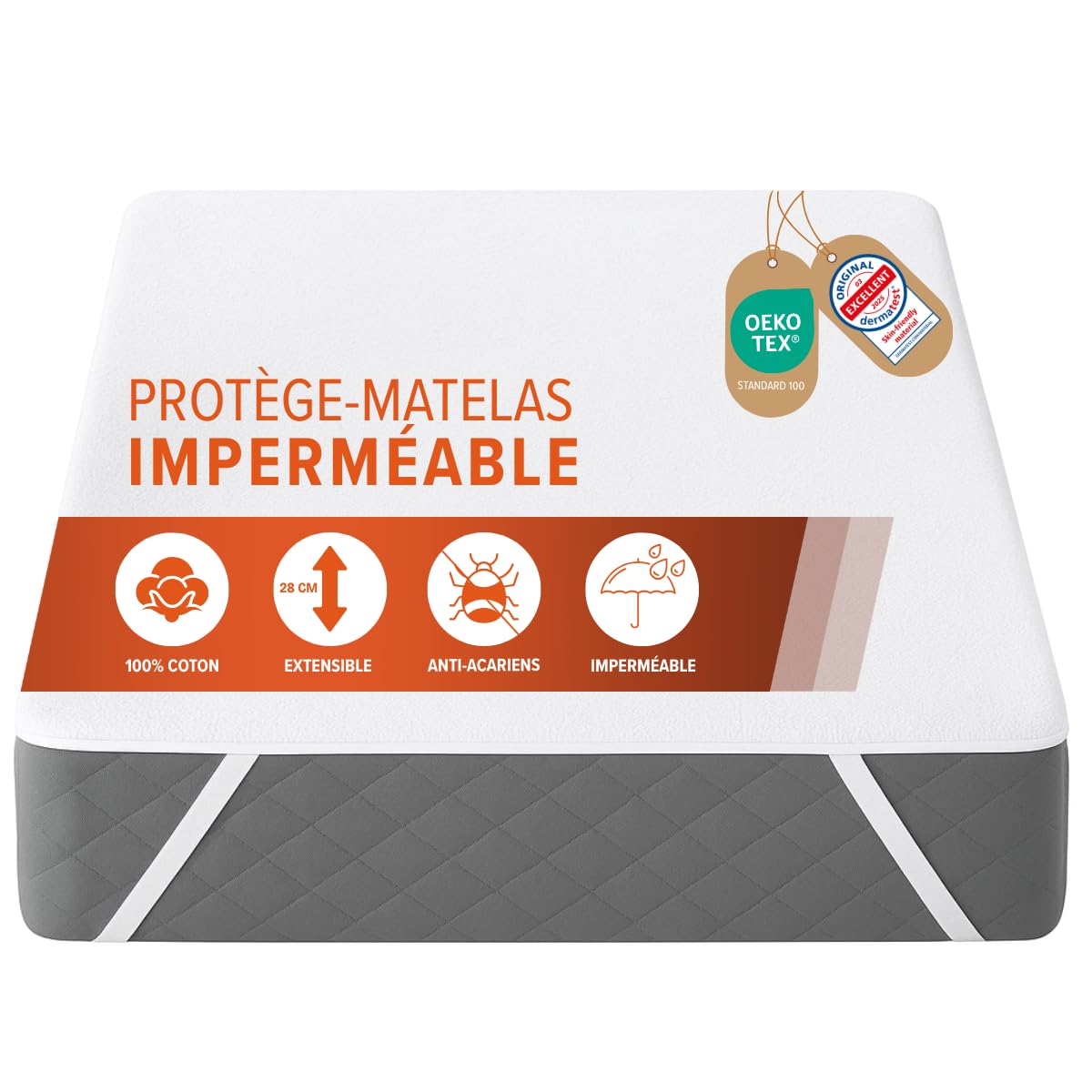 Dreamway Coprimaterasso Singolo 80x200 cm – Impermeabile, cotone Oeko-Tex, coprimaterasso resistente con 4 angoli elastici – Per materassi fino a 28 cm