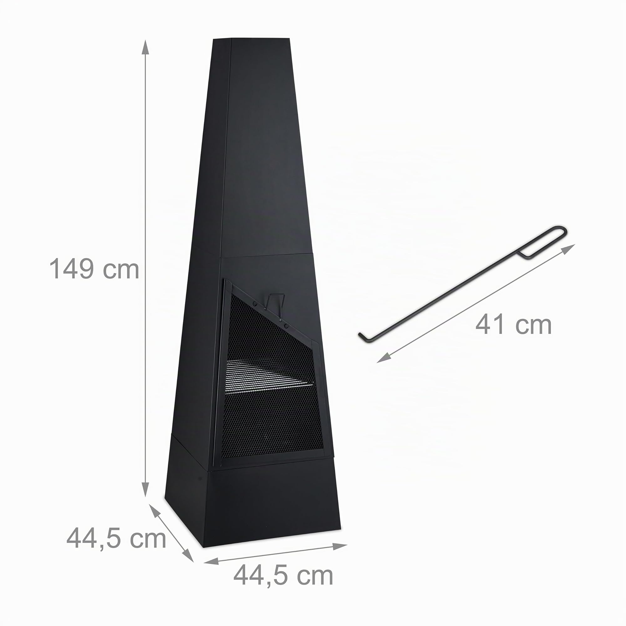 Relaxdays Chimenea Exterior con Barbacoa, Caja Cenizas, Salvachispas, Atizador, Parrilla Jardín, 149x44,5x44,5 cm, Negro