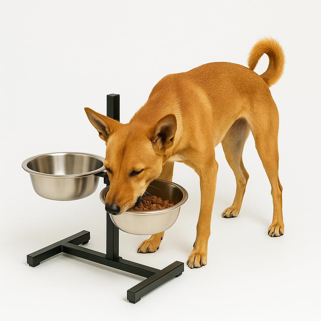 Adjustable Elevated Pet Feeder with Double Stainless Steel Bowls | Capable for Indian Pariah | (Black)-image-38