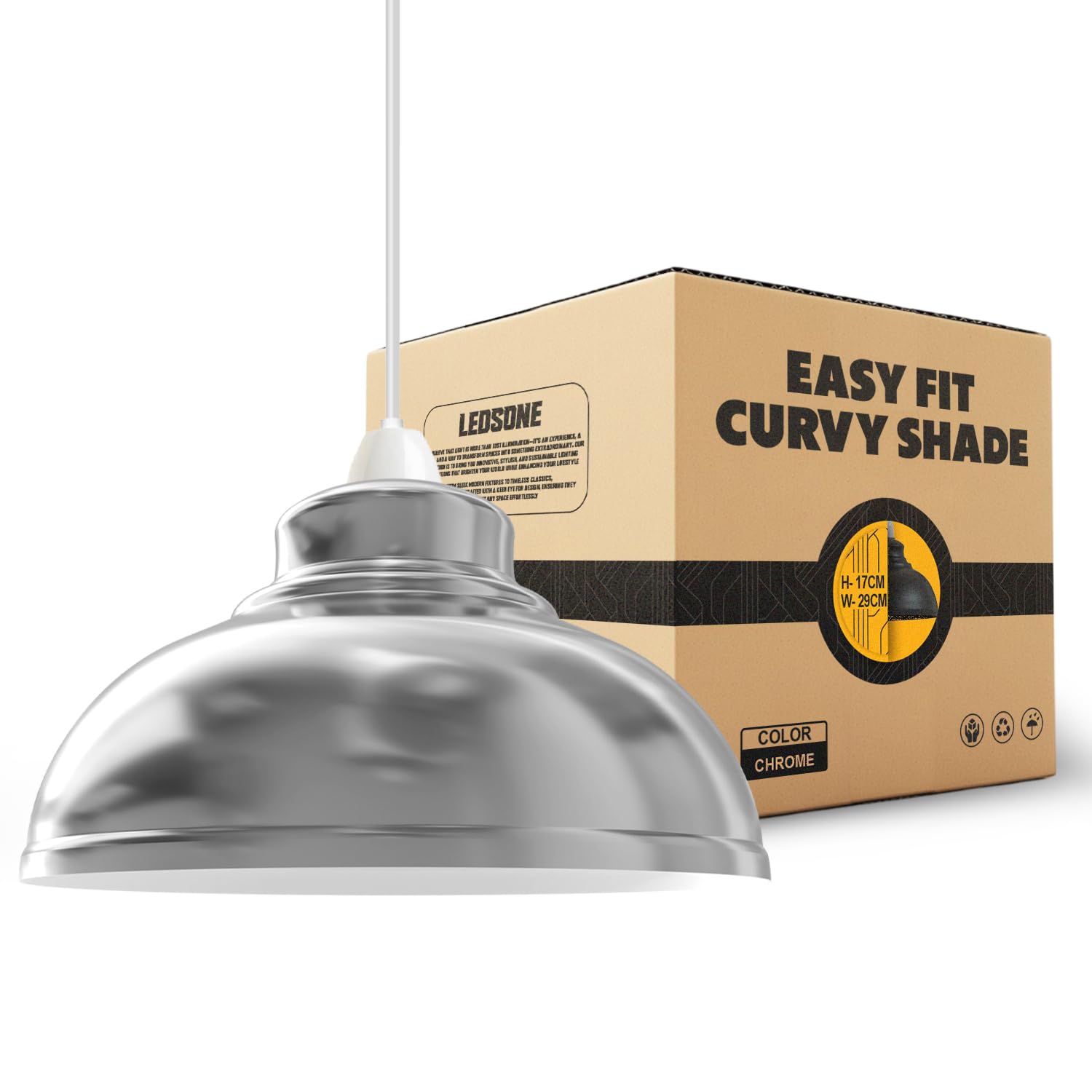 Ledsone Chrome Retro Metal Ceiling Lampshade 29Cm Easy Fit Modern Hanging Pendant Lightshade For Bedroom Dining Room Hallway Office Industrial Kitchen Restaurant Bar