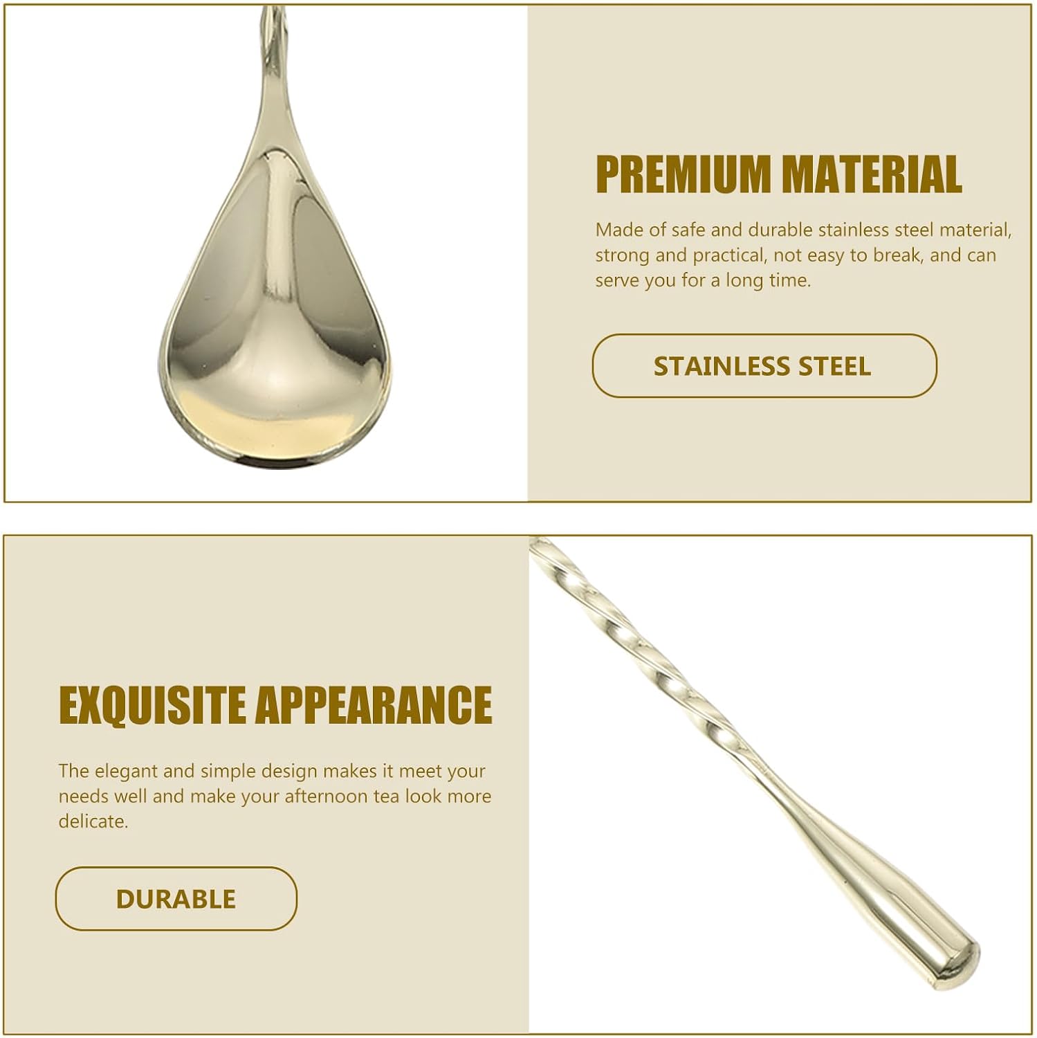 Stainless Steel Bar Mixing Spoon with Long Handle and Spiral Design, 30cm Gold-plated Cocktail Stirrer for Home Bars and Professional Bartenders