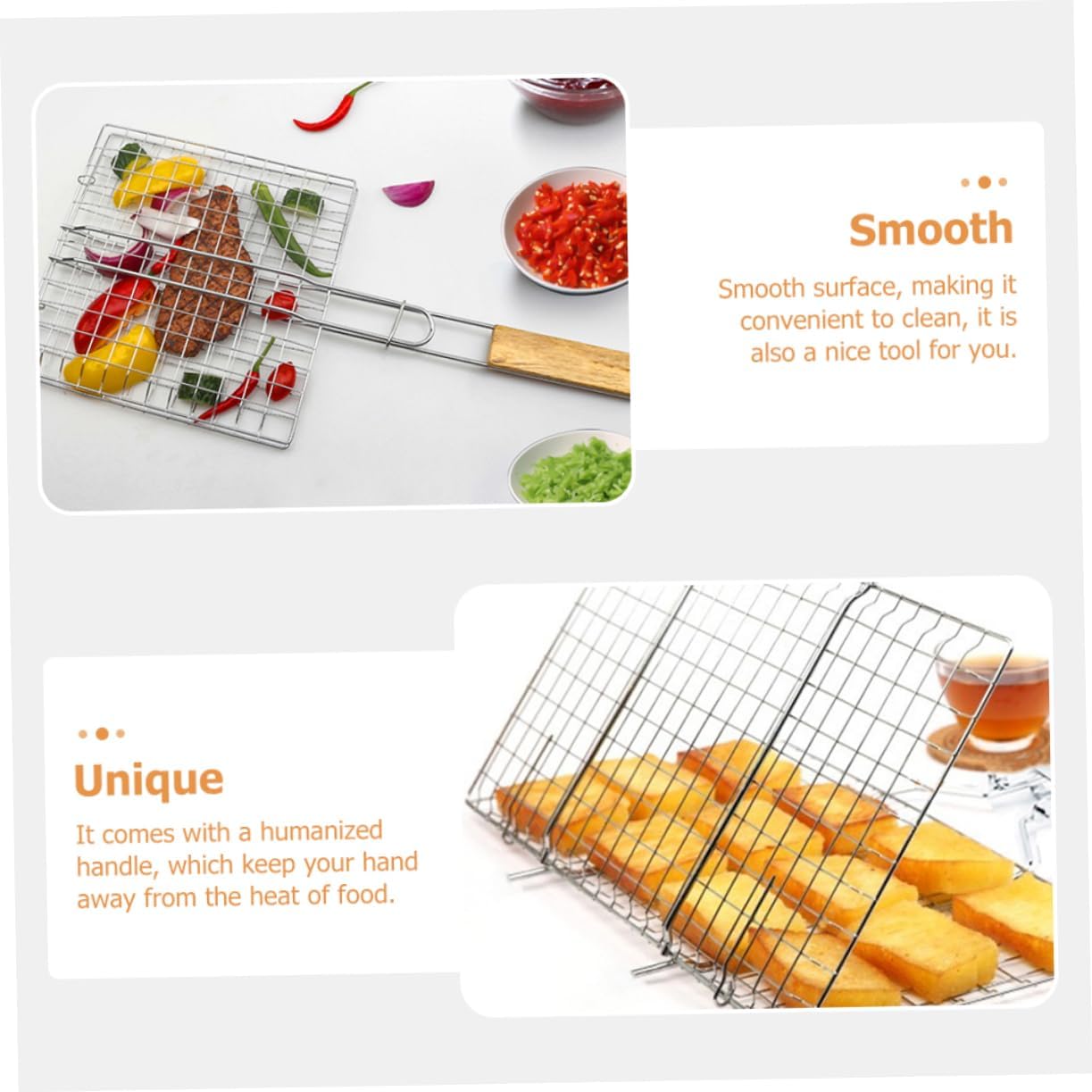 HEMOTON Stainless Steel Grilling Basket Practical Bbq Rack for Outdoor Party Lightweight Design for Fish Shrimp and Vegetables Durable Kitchen Barbecue Net Easy to Use Grilling