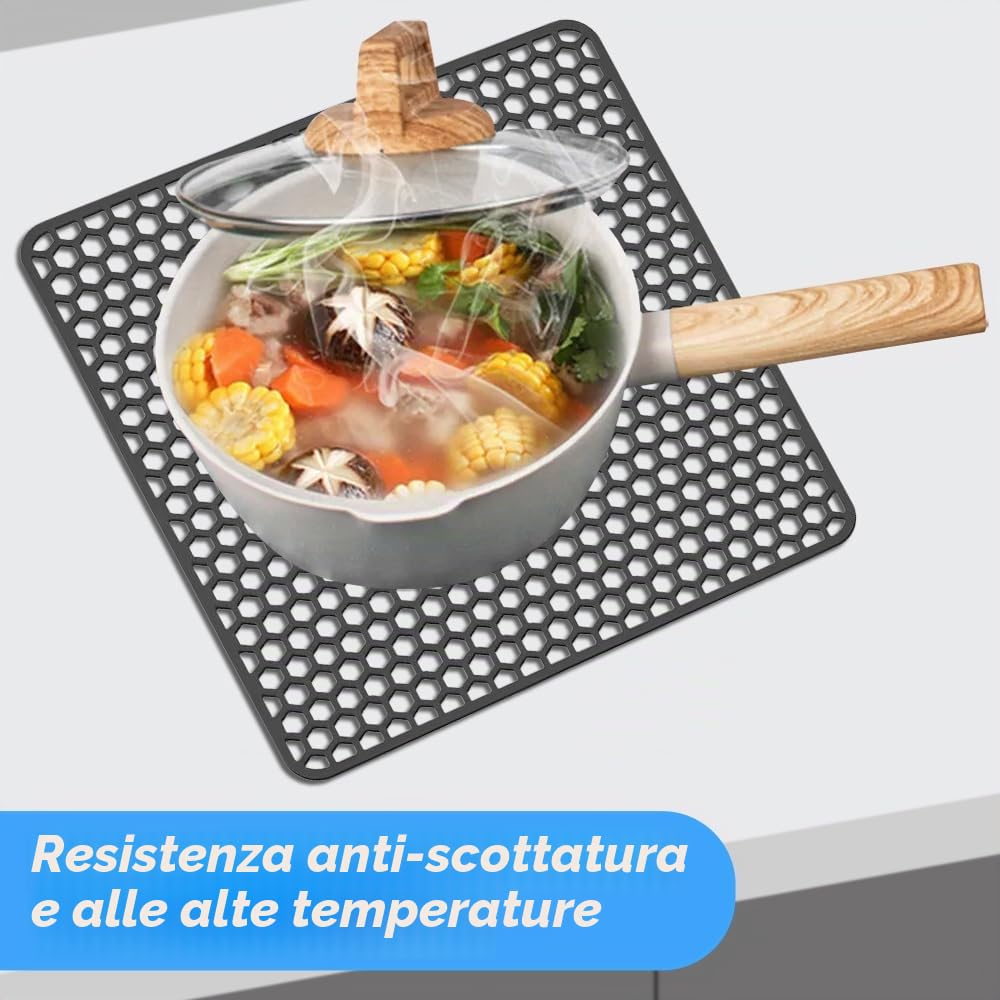 NAROSEBE Tappetino per Lavello in Silicone 30,5*30,5cm Tappetini per Lavello da Cucina con Foro di Scarico Tappetino per Scolapiatti in Silicone Tappetino in Rete Antiscivolo (Grigio, 30,5 x 30,5 cm)