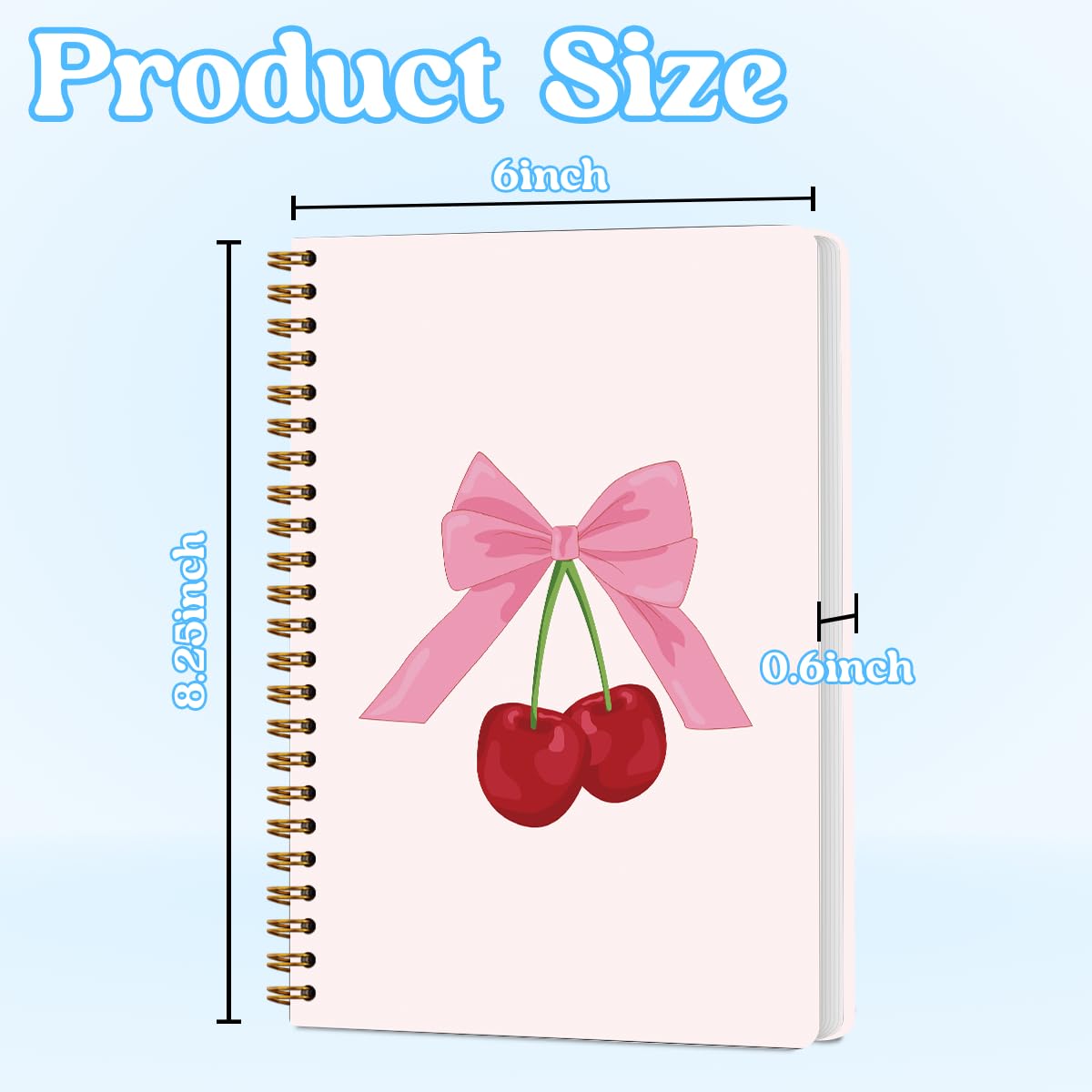Coquette Pink Cherry Bows, quaderno a spirale a spirale rosa Preppy Girly Estetica Forniture per ufficio Diario di Lettura Diario di Libri Amanti Regali per Donne Ragazze Adolescenti