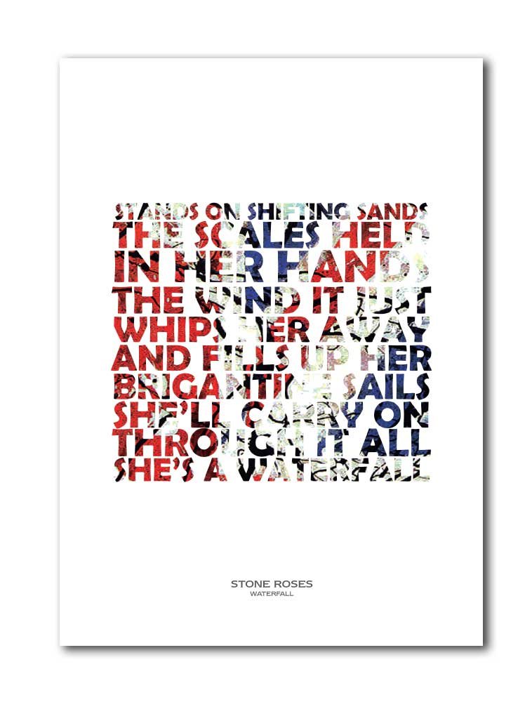 Libretto Designs Multi-Color Stone Roses - Waterfall - Unframed A4 Art Print Mini Poster With Lyrics