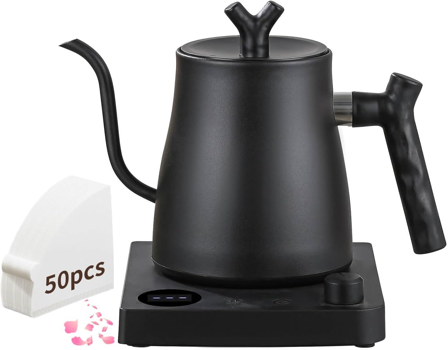 Intelligent gooseneck electric kettle, adjustable temperature control from 40-100 ℃, 36 hour insulation, coffee pot, 1000 watt fast boiling, 1-liter capacity, anti dry burning, comeswith50coffeefilter