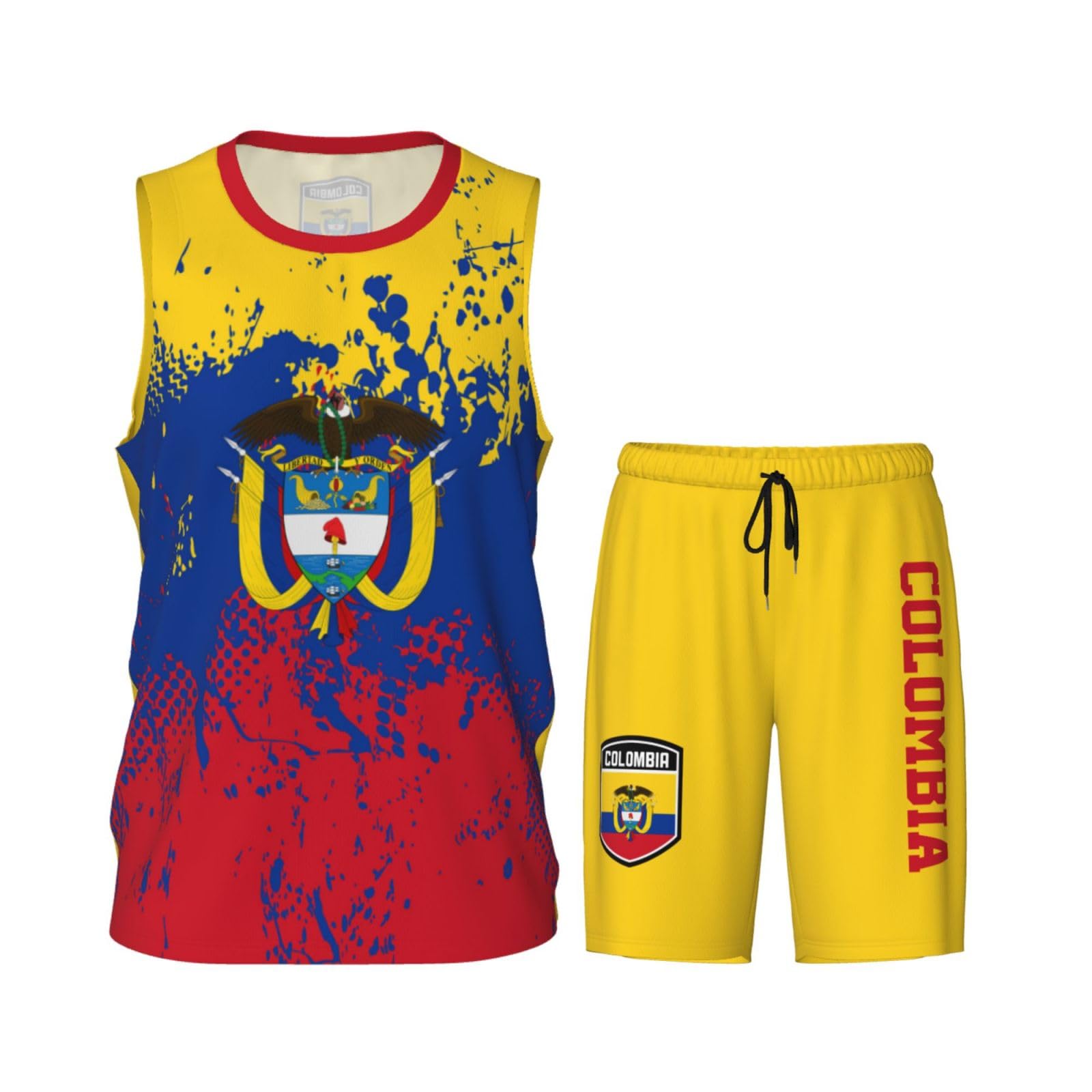 Colombia Flag Grain (1) Basketball Jersey Uniform Suit for Men Adults Training Athletic Set