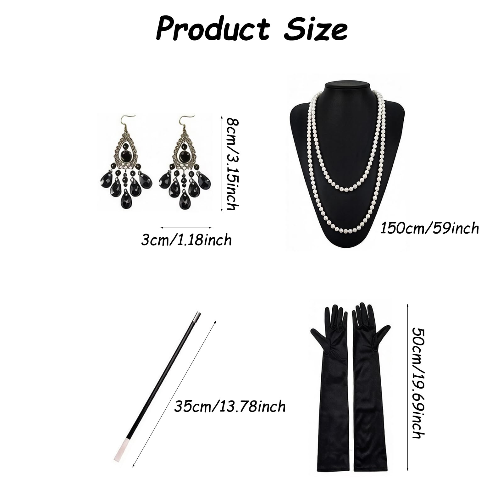 Accesorios años 20 para mujer – Conjunto de 6 piezas estilo Gatsby & Charleston – Diadema con plumas, guantes de satén, collar de perlas – para noche grande de Gatsby, Halloween y fiesta de disfraces — view 2
