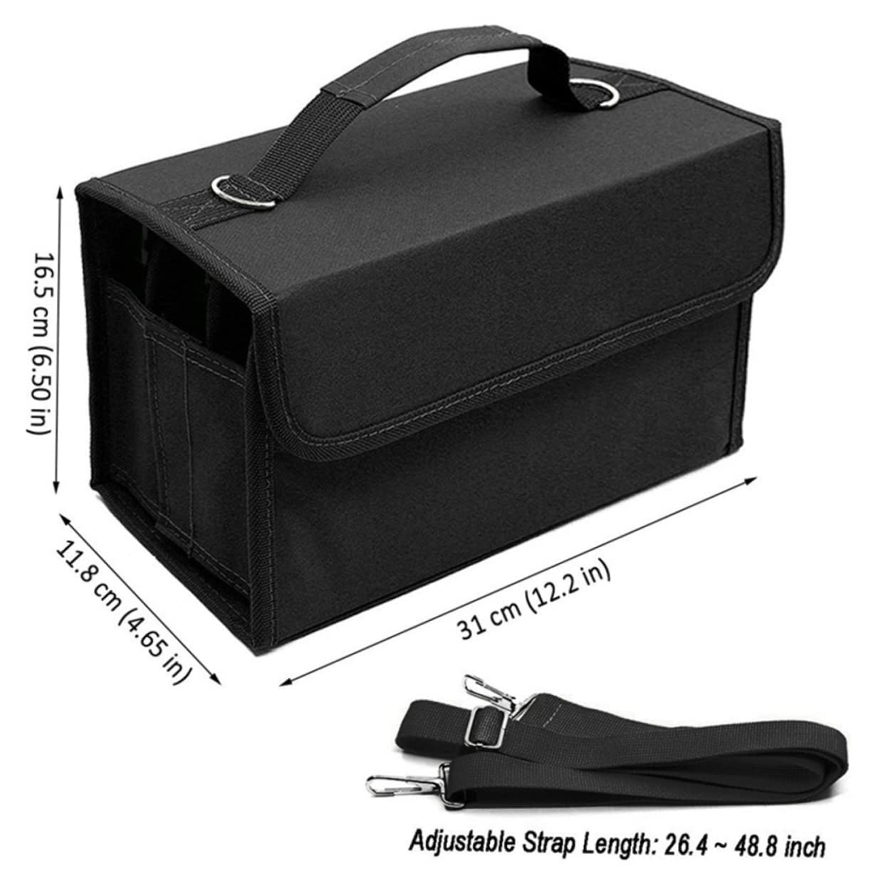 Astuccio Porta Pennarelli con 80 Scomparti, Tessuto Nero Resistente con Tracolla Regolabile e Removibile, per Arte e Artigianato