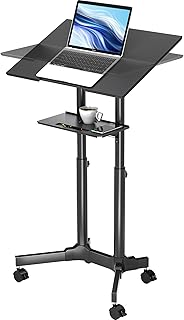 Adjustable Mobile Laptop Stand - Standing Desk for Home and Office, Height-Adjustable and Tiltable with Wheels, Water Resistant and Easy to Clean