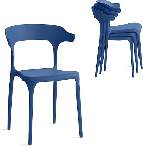 Moderno juego de sillas de comedor apilables, sin montaje, silla de plástico, silla de patio, adecuado para cafeterías y restaurantes de interiores