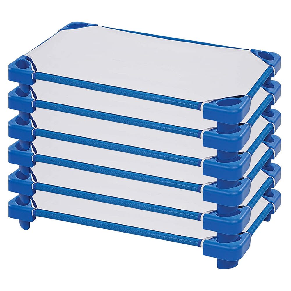Pack de 6 Cunas Apilables para Guardería y 6 Sábanas Bajeras para Cuna Apilable – Cuna Apilable para Guardería 132cm x 58cm x 15cm y Sábana Bajera 132cm x 58cm