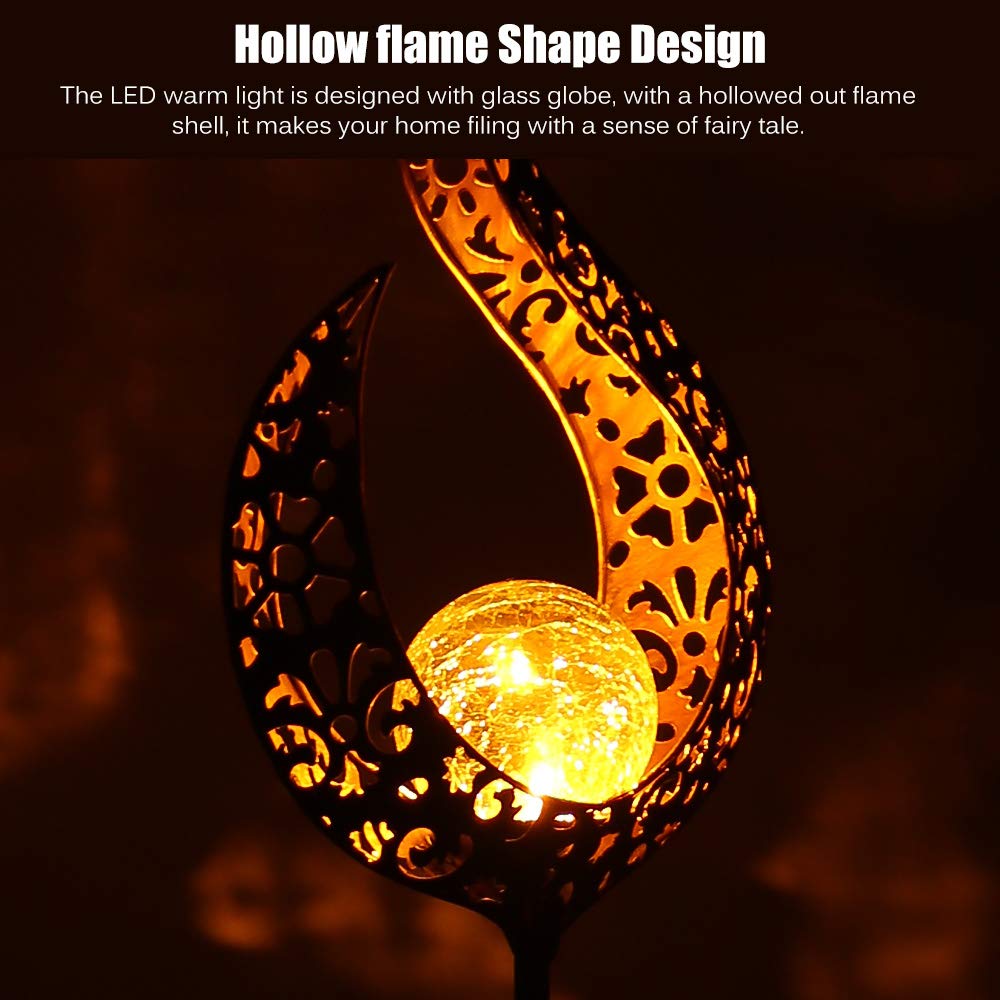 ALLOMN Solar Rasen Lampe, Draussen Solar Licht Garten Dekoration Lampe IP65 Wasserdicht Pfad Rasen Hof Garten Lampen Glas Flammenform Design (Hohle Flamme, 2 PCS)