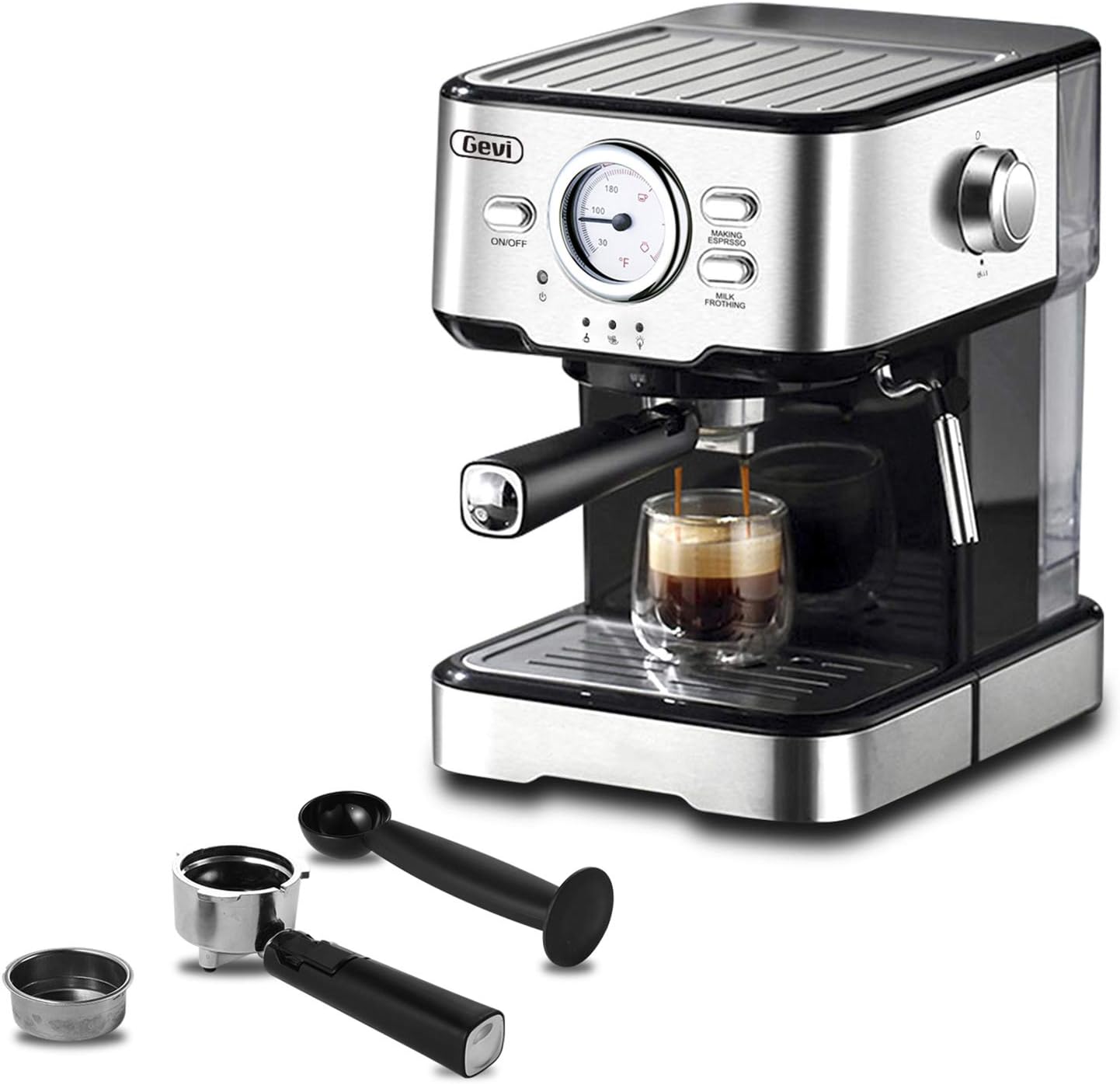 Espresso Machine 15 Bar Pump Pressure, Expresso Coffee Machine With Milk Frother Steam Wand, Espresso and Cappuccino Maker For Home Barista, 1100W, Black