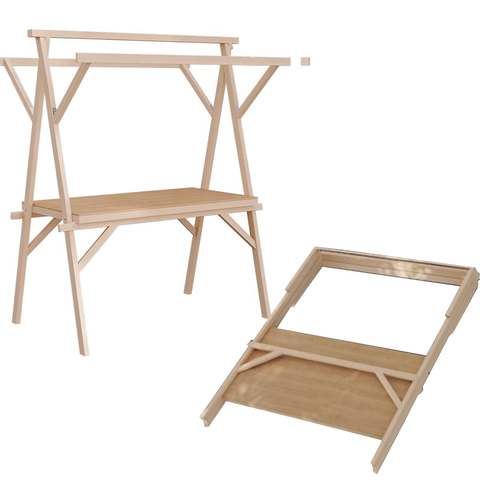 Carrito de Comida Callejero Puesto de Mercado Plegable para Negocios, Carrito de Helados portátil, Carrito de Madera de 2 Niveles, Carrito de Perritos Calientes(Only Frame,W 120cm(47.2"))