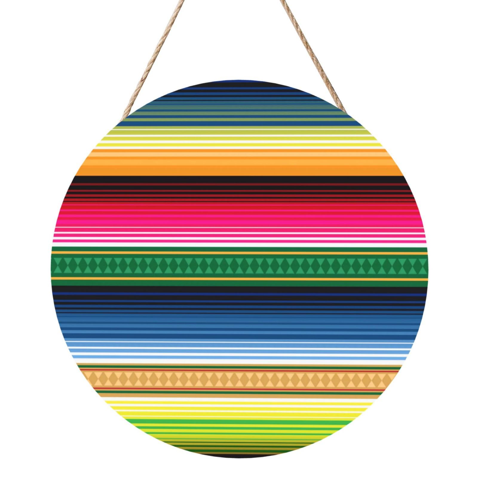 InOmak Traditional Mexican Blanket Serape, Round Wood Panel Painting 12 in, Wall Hanging Painting For Home