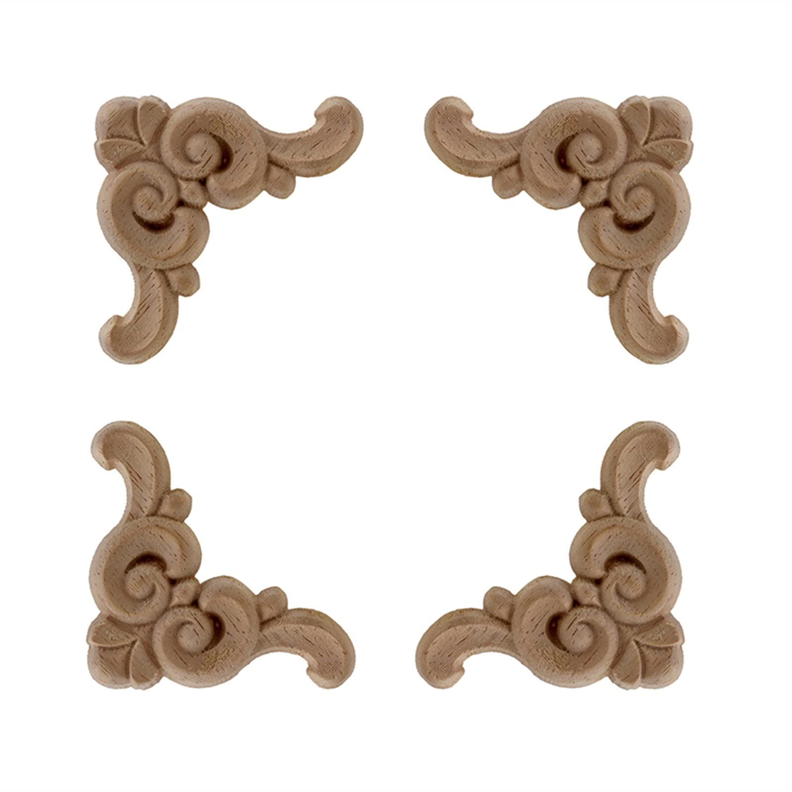 EMSea 4 Applicci In Legno Intagliato Fiore - Non Verniciate, 15x10.5 Cm - 2
