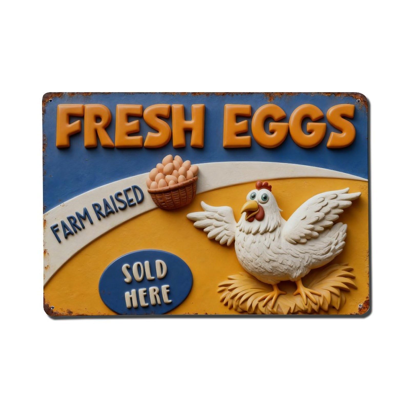 Fresh Eggs Farm Raised Sold Here Vintage Metal Tin Sign Retro Wall Decor, Bar Garage Cafe Kitchen Home Wall Art Poster Decoration 8x12inches