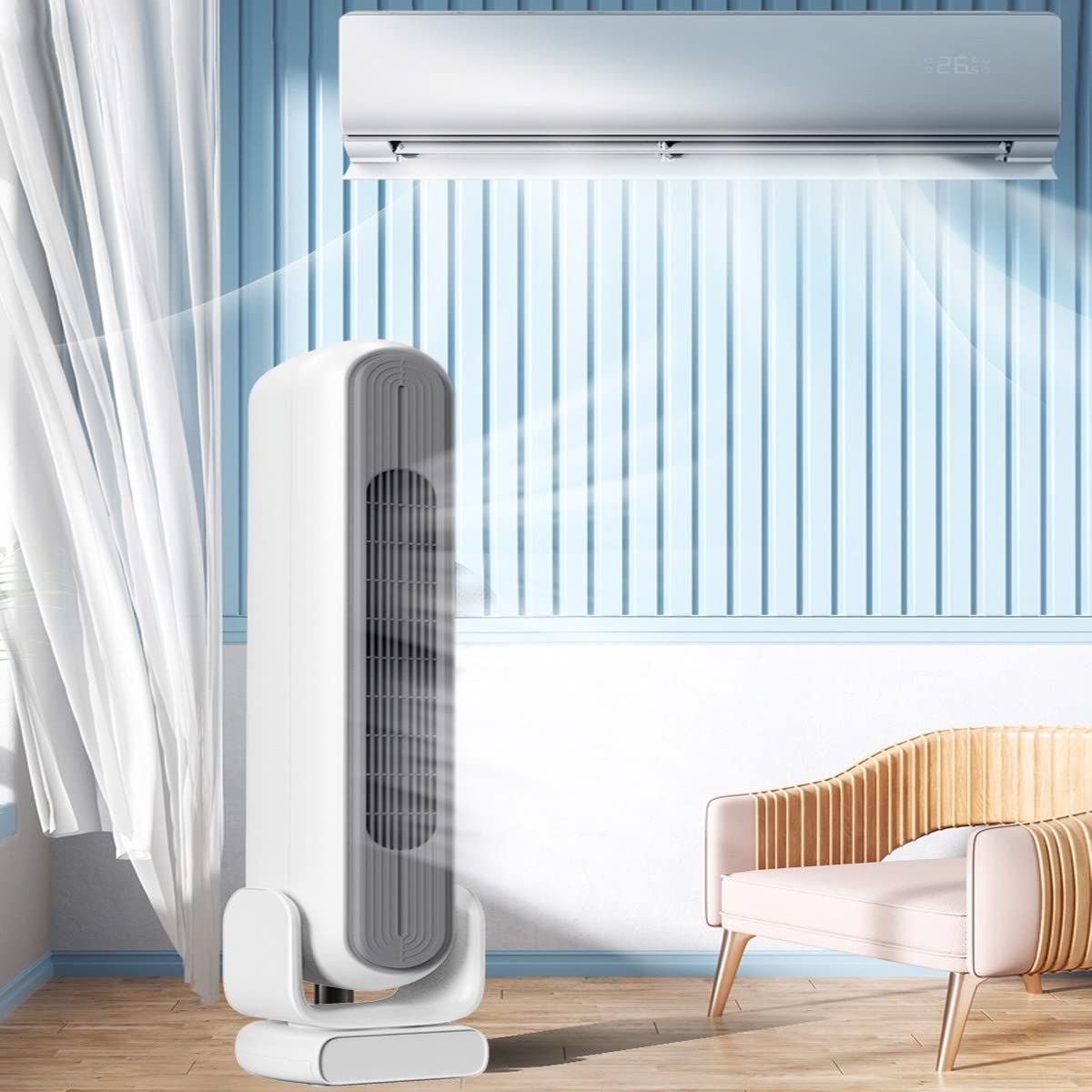 Ventilador de Piso sin aspas, circulador de Aire, Ventilador de Escritorio portátil, con Control Remoto, Opciones de 4 velocidades, oscilación de 80 °, for Dormitorio, Sala de Estar, Cocina