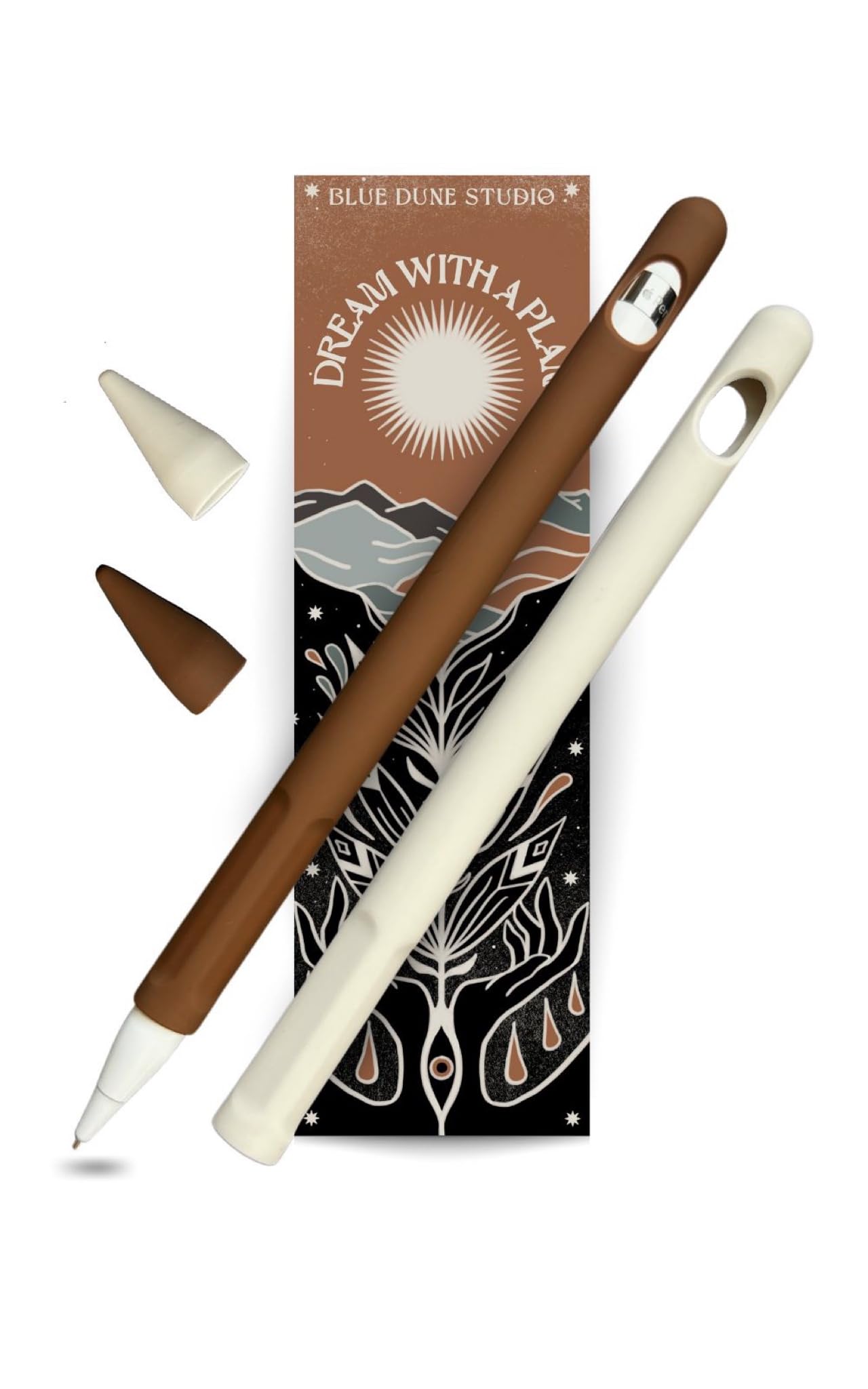 Apple Pencil 1st Generation Protective Sleeve Cover Grip, Apple Pencil Case, Compatible with Magnetic Charging and Double Tap, Boho Neutral Colors (Brown/Beige 2-Pack)