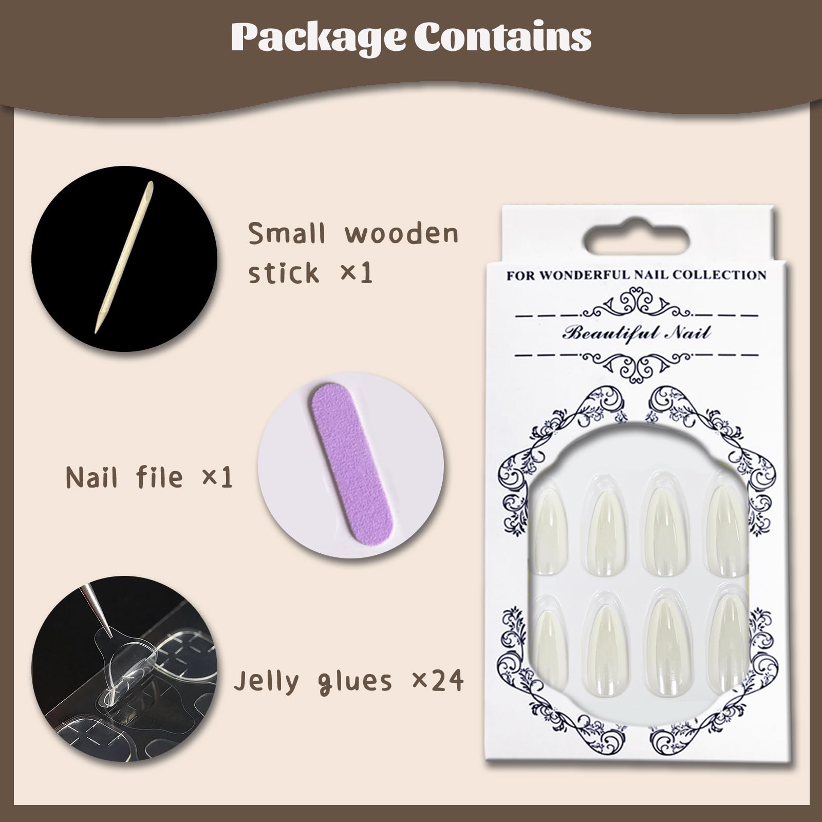 Long Stiletto Press On Nails Nude Glossy Artificial Nail Set_voghion.com