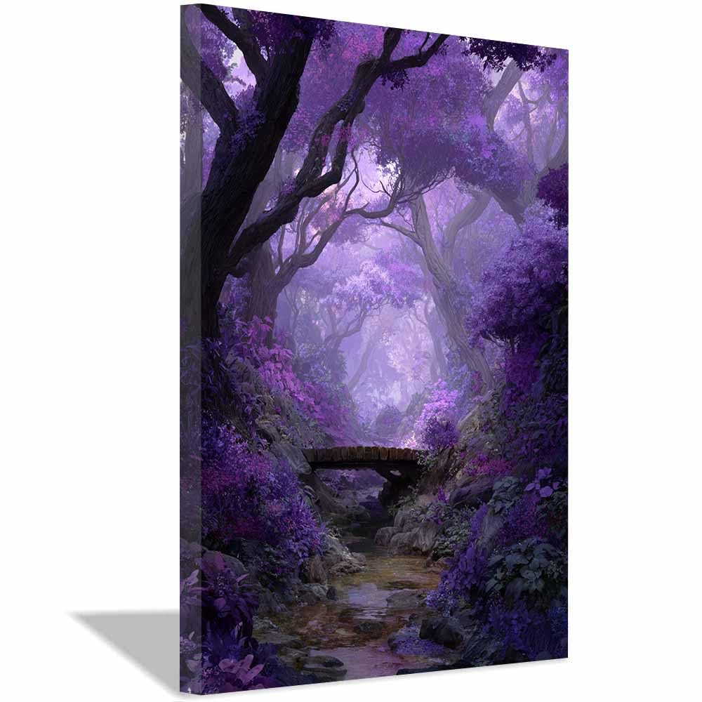 HOQIU Natural scenery wall art Enchanted Purple Forests decorative painting, wall art, for Living Room Bathroom Bedroom Kitchen Decoration.(Multicolor)-30x40cm Framed