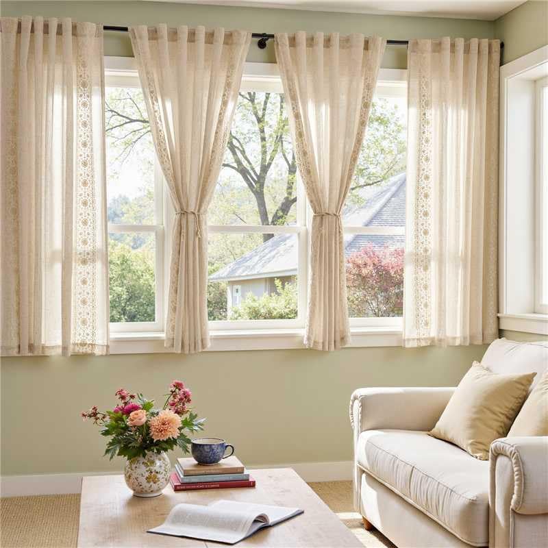 jinchan weslie boho curtains for bedroom ivory vintage floral farmhouse curtains 63 inch length linen drapes for living room embroidered light filtering drapes rod pocket ivory on beige 2 panels floral| ivory on beige 50"w x 63"l (pack of 2)