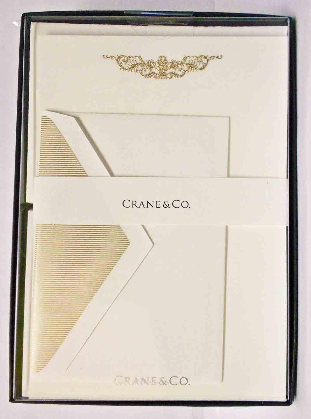 CRANE & CO. 15 Botanical Swag Half Sheets Hand Engraved, on Pearl White Kid Finish Paper, 15 Lined Envelopes, 3 13/16" x 5 5/16"