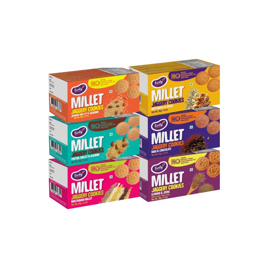 Early Foods - Chota Pack Biscuits Combo Pack - Millet Jaggery Cookies X 6| Healthy Cookies | Sugarfree Biscuits, 512 Gram