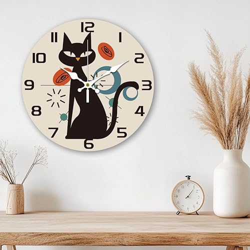Miniatura 5 de CHGCRAFT Reloj de pared de gato fresco de 12 pulgadas, funciona con pilas, silencioso y moderno, reloj decorativo para cocina, dormitorio, oficina,