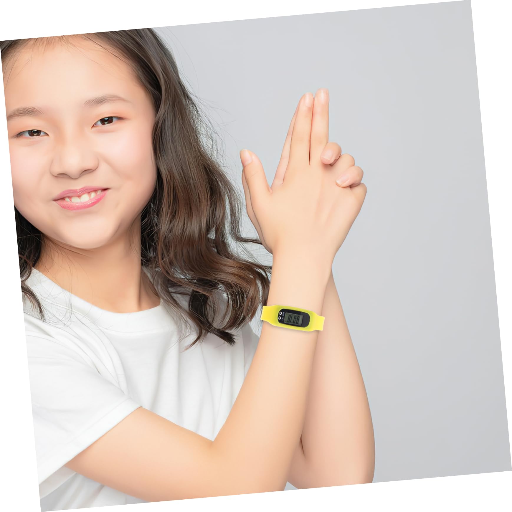 Bracelet Podomètre de Poignet en Silicone Jaune, Écran Visible