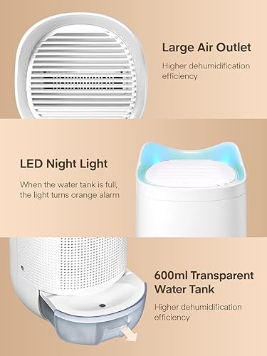 Miniatura 6 de ZZWW Deshumidificador pequeño mini deshumidificador silencioso de 220 pies cuadrados tanque de agua de 20 onzas deshumidificador portátil para