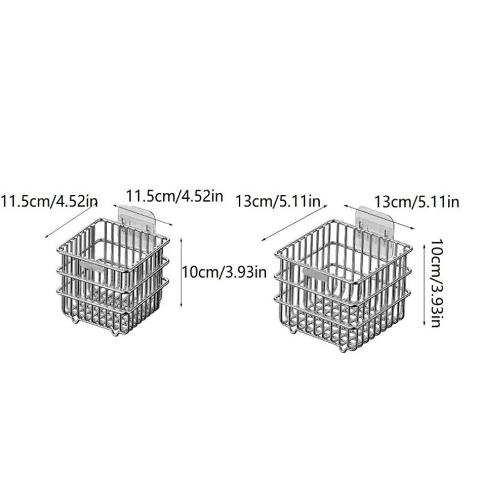 Stainless Steel Wall-Mounted Storage Basket - Adhesive Kitchen Organizer For Fruits, Vegetables & Bathroom Supplies Pour Maison(Square L)