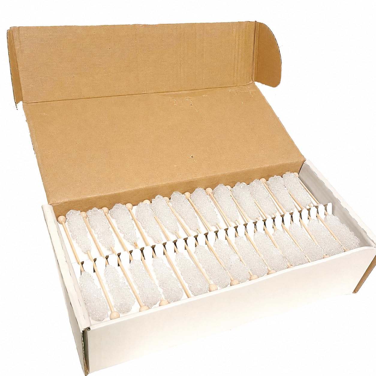 100 Kandissticks 12,5g | Kandisstäbchen | Kandiszucker-Sticks | Tee-Zucker am Stiel | Kandis Sticks | Zucker am Stiel | (weiß, 100er Pack)