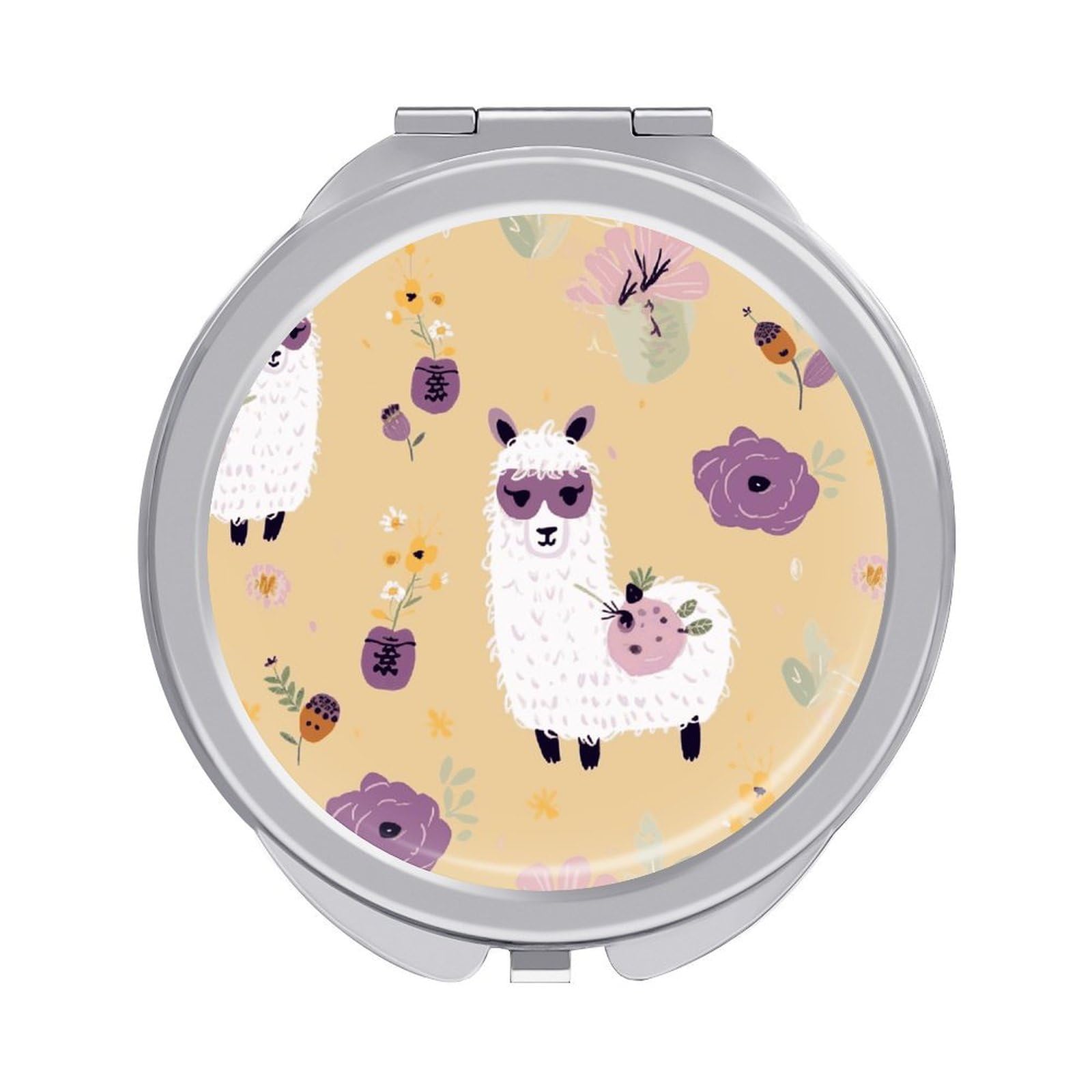VstaDank Alpaca and Bee Compact Mirror for Purses Round Fashion Travel Makeup Mirror 2X /1x Magnifying Double Sides Mini Mirrors Portable Pocket Mirrors for Handbag Purse Women Gift