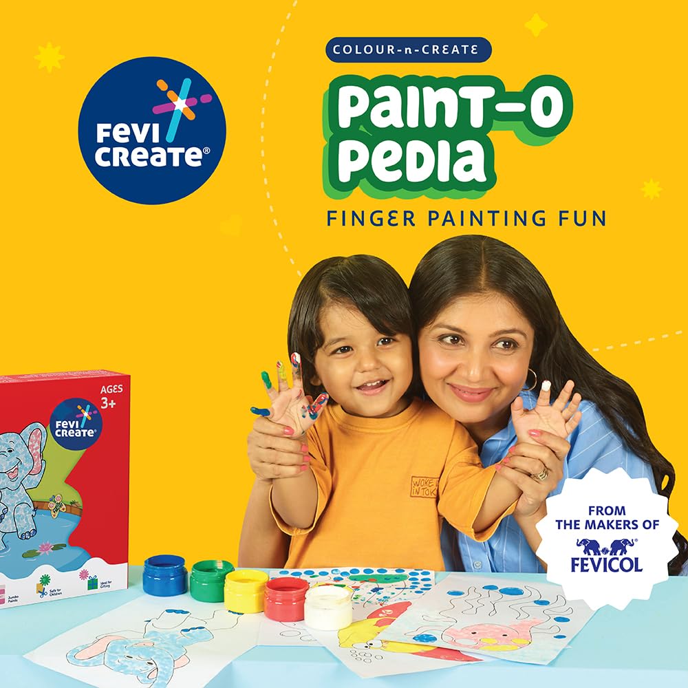Fevicreate Finger Painting Kit | 18 Activities with Printed Templates & 5 Vibrant Non-Toxic Colours | Foster Creativity, Motor Skills, Colour and Shape Recognition | By Fevicol | For Kids Age 3+ years - Image 3 thumbnail