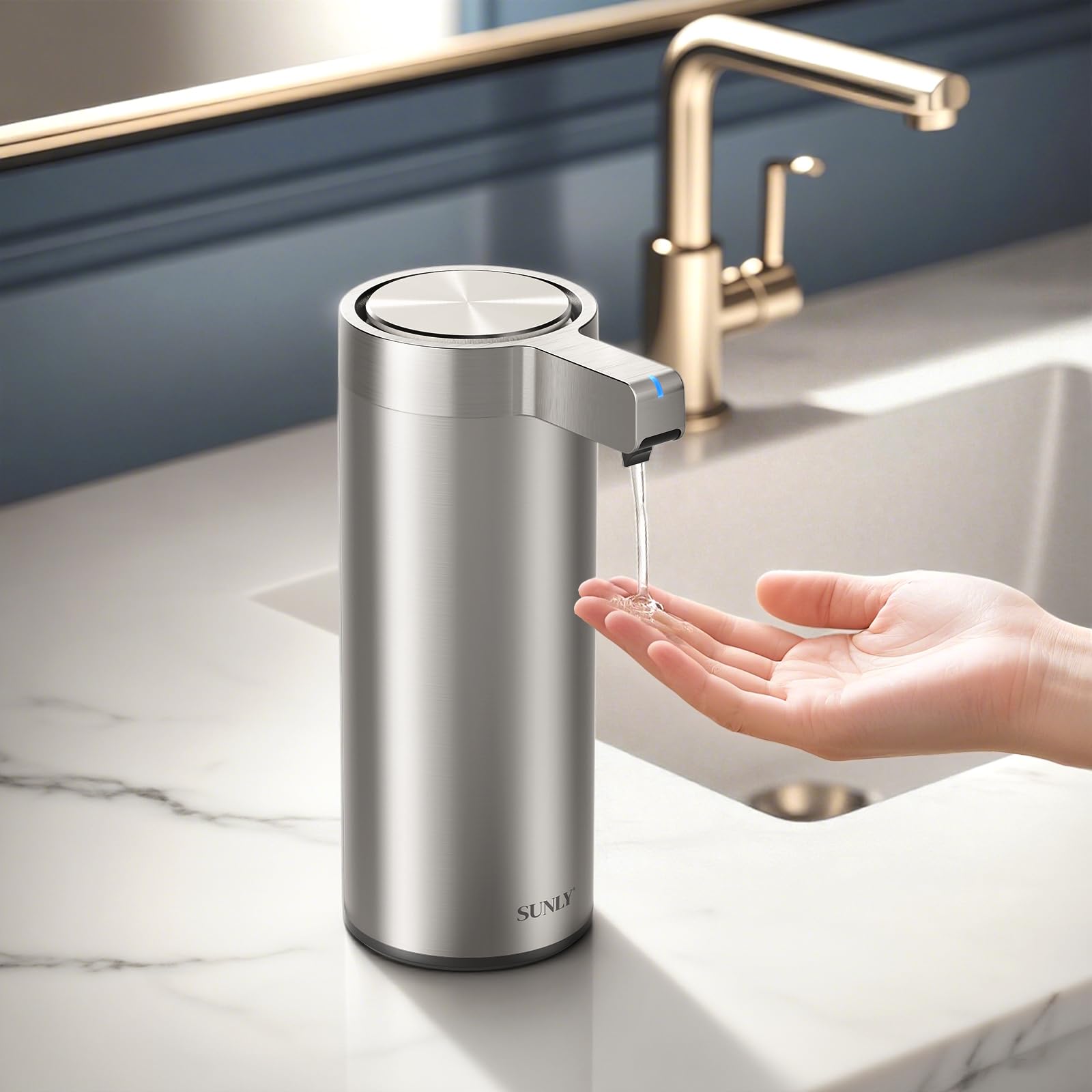 SUNLY Touchless Automatic Soap Dispenser – Clog-Free Pump, 0.2s Fast Sensor, Smudge-Resistant Stainless Steel, USB-C Rechargeable, for Bathroom & Kitchen Soap Dispenser
