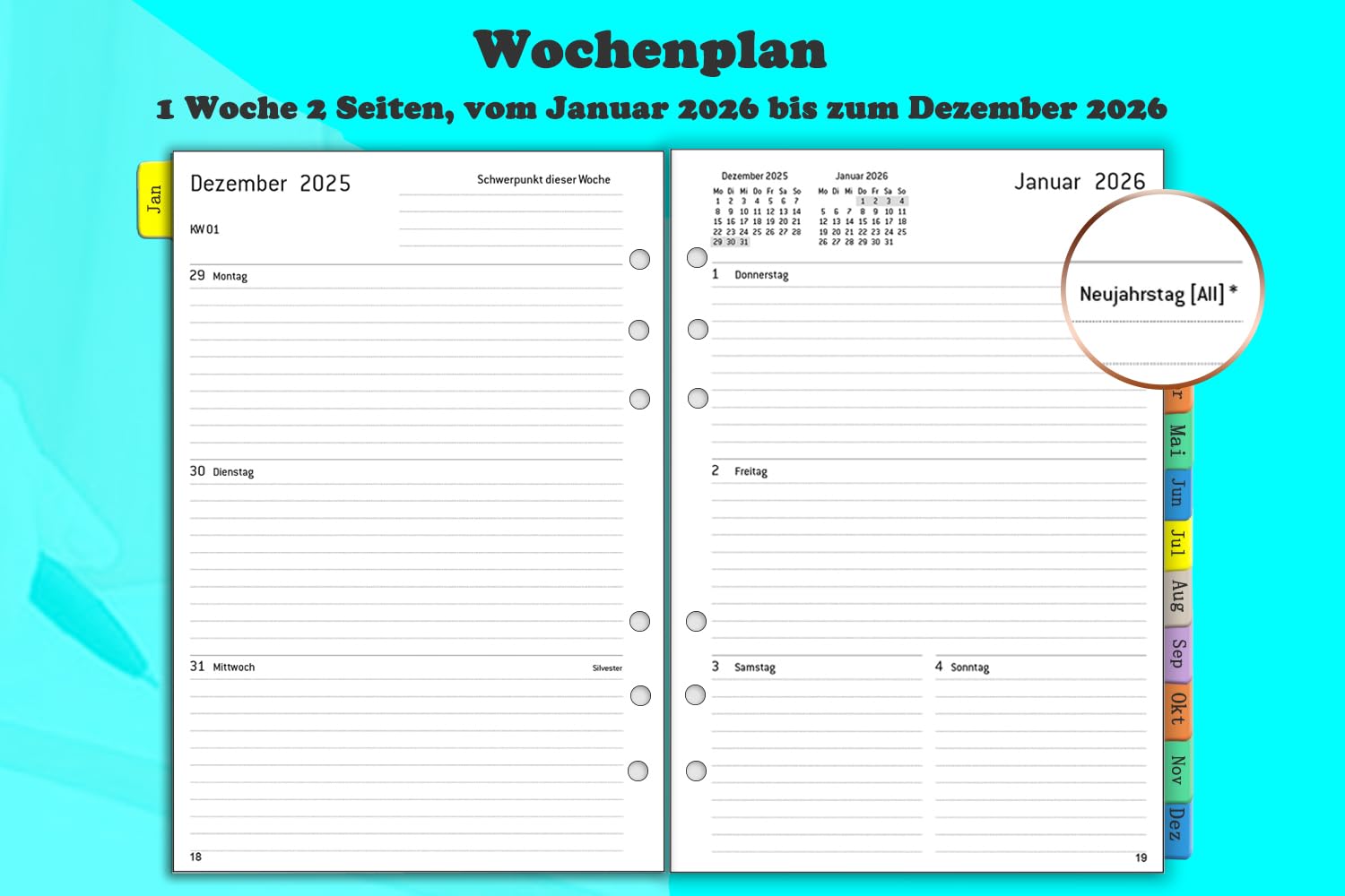 Colortouch Agenda 2026, Calendario A5, Planificador Semanal Con