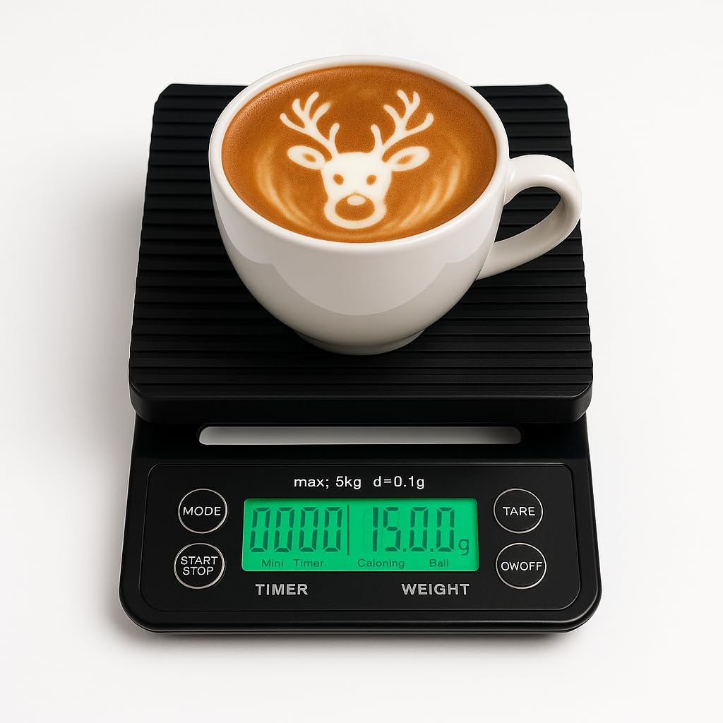 Pèse-personne numérique pour café expresso et pâtisserie avec minuterie intégrée (accumulation et compte à rebours), interrupteur d'unité, poids max 5 kg