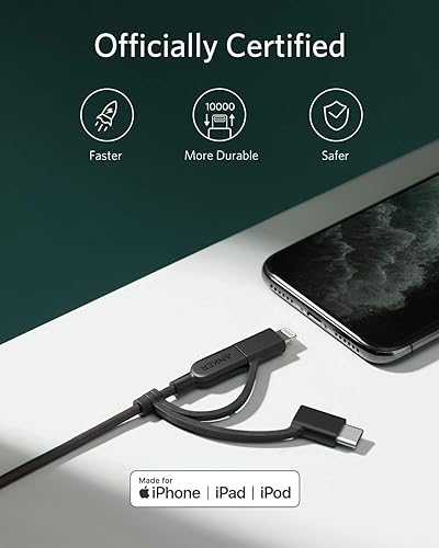 Miniatura 5 de Anker Powerline II - Cable 3 en 1, LightningTipo CMicro USB para iPhone, iPad, Huawei, HTC, LG, Samsung Galaxy, Sony Xperia, teléfonos inteligentes