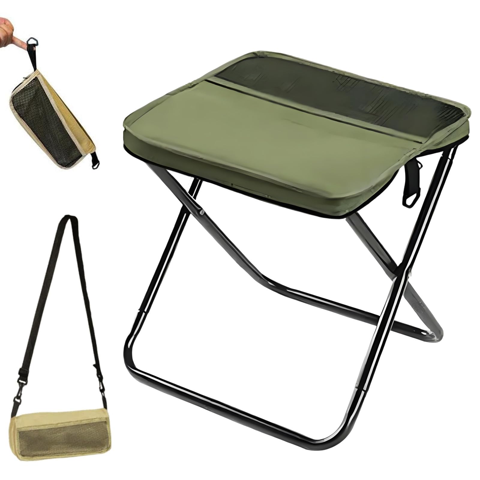clhjinruoliu Mountaineering and Hiking Portable Stool, Ultra-Light Folding Stool Hold up to 265 LBS, Backpack Folding Stool for Travel Camping Outdoor,Green,L