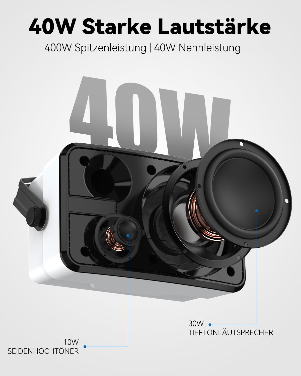 400W Outdoor-Bluetooth-Lautsprecher, Kabellose Lautsprecher-Synchronisation, Kraftvoller Bass, Wandmontage, Für Terrasse, Veranda, Pavillon, Garage, 2er-Pack, MZ-621