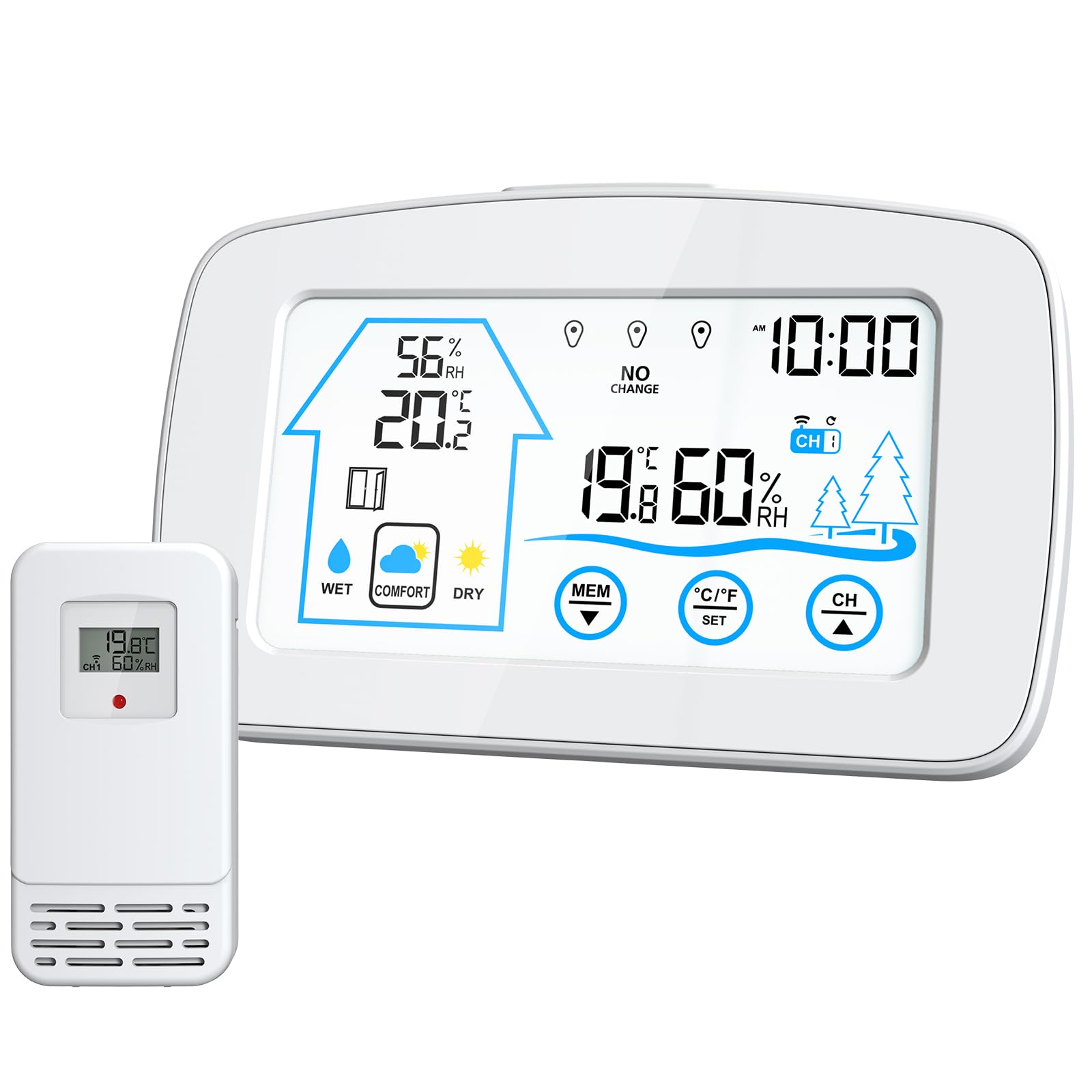 Stazione meteorologica digitale con touch screen retroilluminato, misuratore intelligente di temperatura e umidità, orologio meteorologico, con rilevamento di temperatura e umidità, promemoria