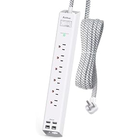 20ft Extension Cord - Flat Power Strip Surge Protector with 6 AC Outlets 4 USB (2 USB C), Wall Mount, 900 J, Multi Plug Outlet Extender for Home Office Dorm Room Essentials