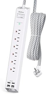 Power Strip Surge Protector with USB C - Flat Plug Extension Cord with 6 AC Outlets 4 USB (2 USB C), Wall Mount, 5ft, 900 J, Multi Plug Outlet Extender for Home Office Dorm Room Essentials