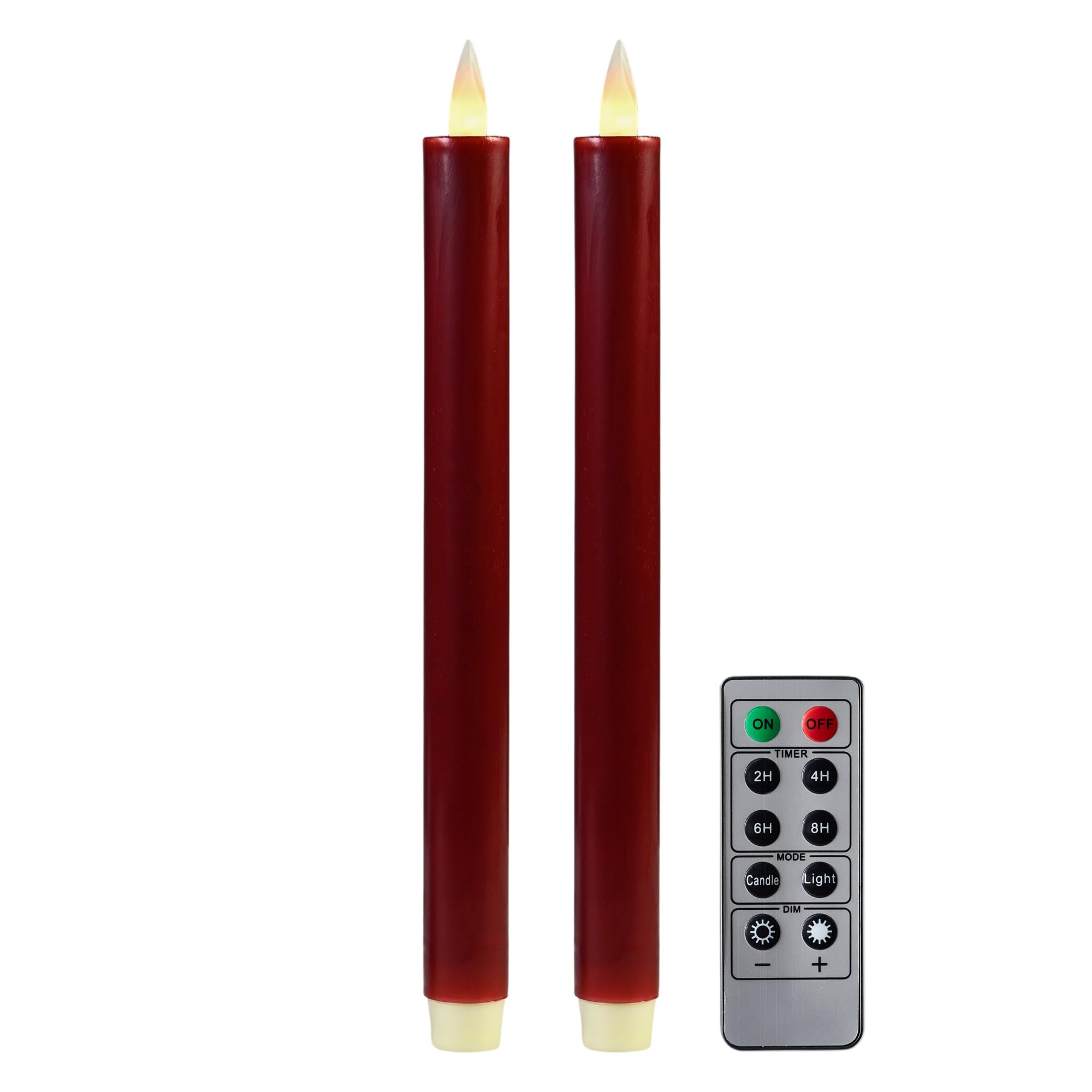 Cozierglow Burgundy Flameless Taper Candles Flickering With Remote And Timer, 3D Moving Flame Taper Candle Battery Operated To 400 Hours, 9 Inch Window Candles(Burgundy)