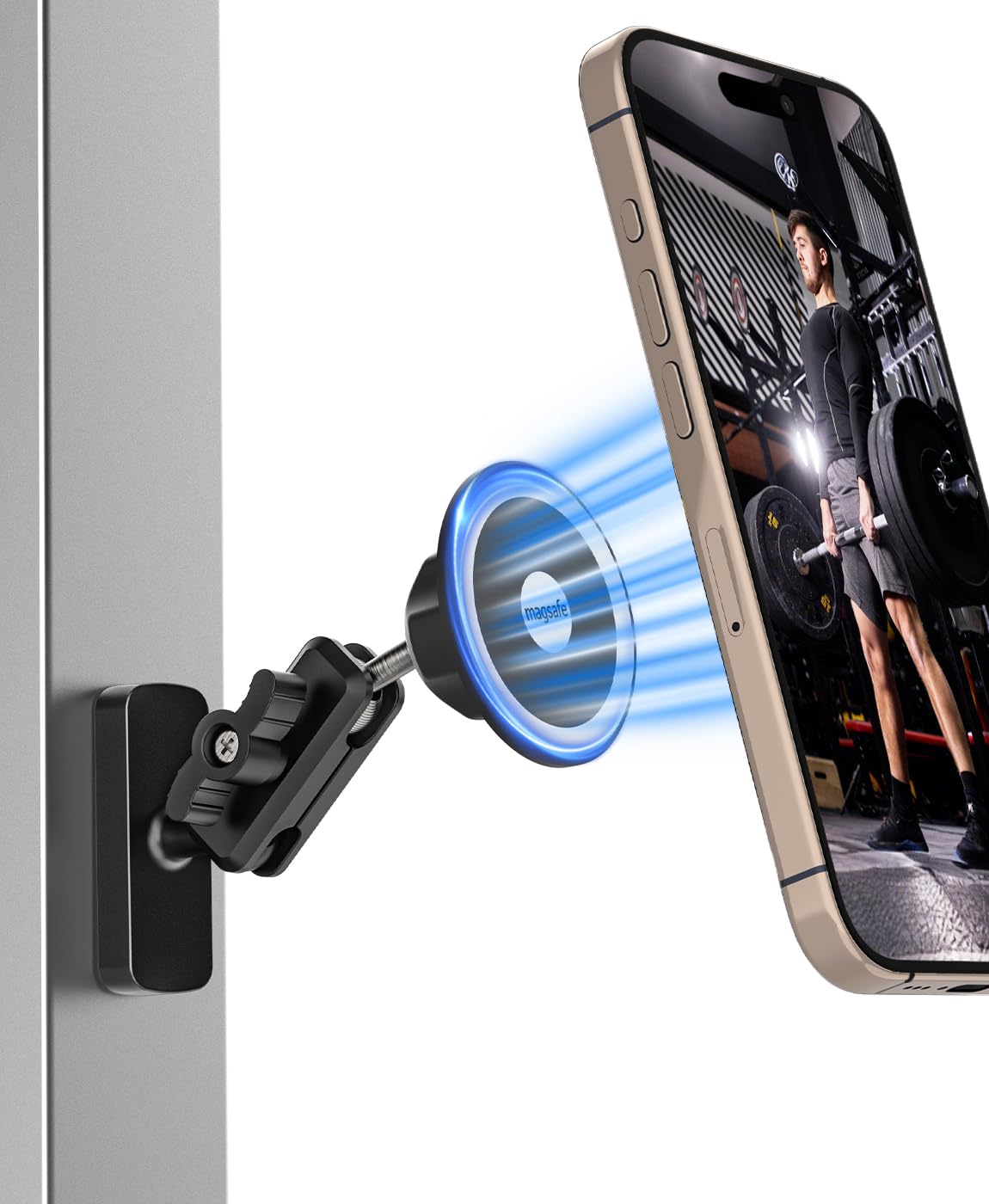 Soporte Magnético Doble Móvil Multifuncional, Ajustable 360° | Soporte Móvil Pared Iman para Gym/Frigorifico/Carretilla Elevadora/Tractor para Funda Mag-safe, iPhone, Teléfonos Android