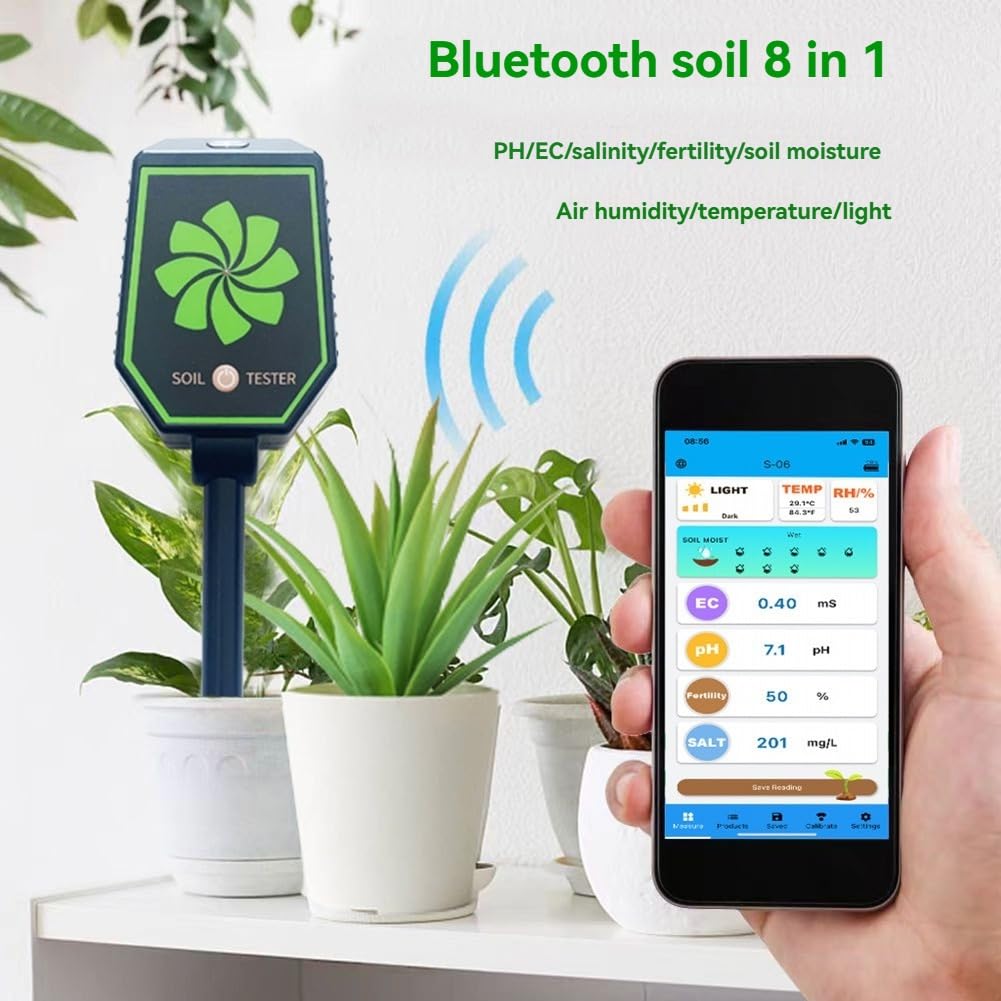 Professionelles Boden-PH-Messgerät Boden-EC-Fruchtbarkeits-Salztester Monitor Bluetooth Licht Luftfeuchtigkeitsdetektor für Pflanze